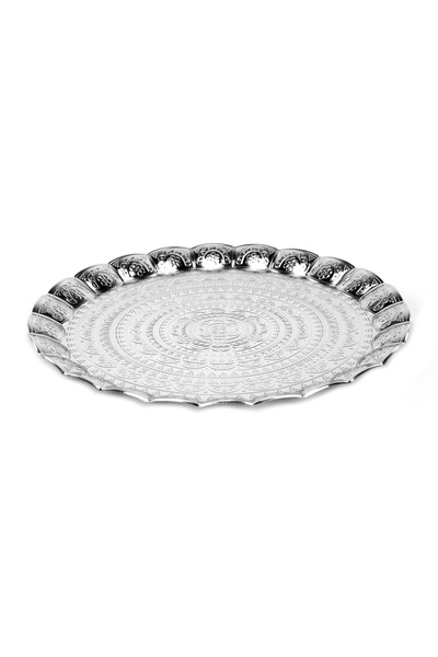 İhvan Silver Color Luxury Sheet Round Decorative Coffee and Tea Presentation Tray