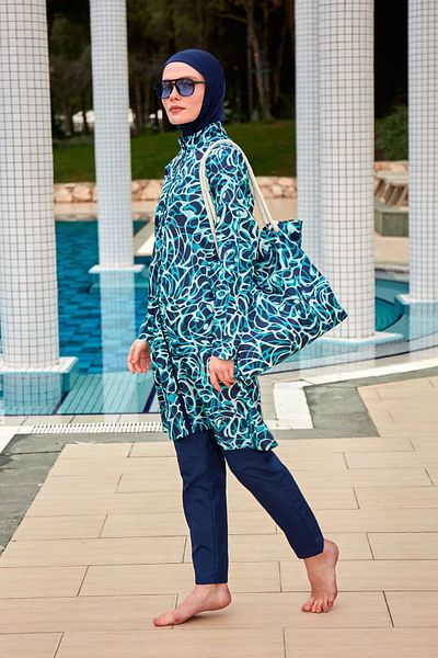 Riva Mera R2404 Patterned Full Covered Hijab Swimsuit