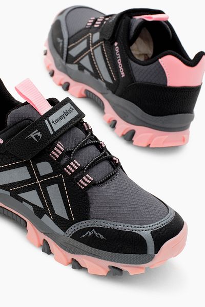Tonny Black Unisex-Trekkingschuhe für Kinder – Rauchrosa, Thermosohle, wasserabweisender Stoff mit Klettverschluss