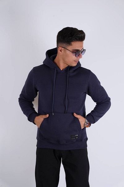 Est Estola Ανδρικό φούτερ με κουκούλα Navy Blue Kangaroo με τσέπες - 3ο Σχεδιασμός κλωστών