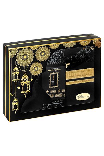 İhvan velvet Colored Dowry Chenille Prayer Rug Set - Religious Gift, Miswac and Pearl Prayer Beads Special Set