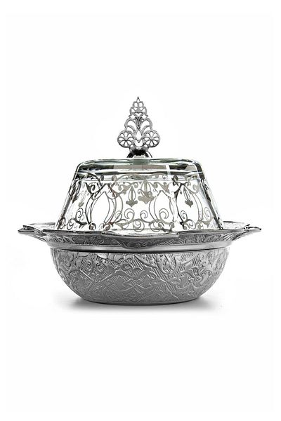 İhvan Hajj Umrah Glass Lid Sugar Bowl and Date Bowl