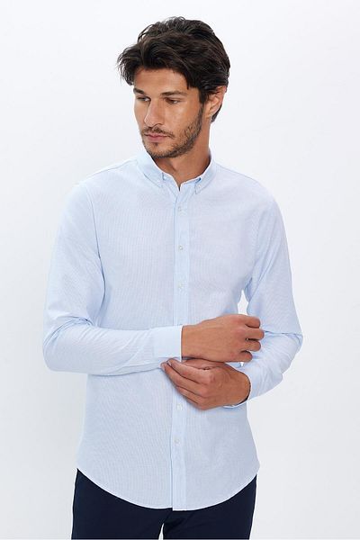 Tudors Ανδρικό ριγέ πουκάμισο Slim Fit - Μακρύ μανίκι, Slim Fit, γιακά με κουμπιά 4 εποχών