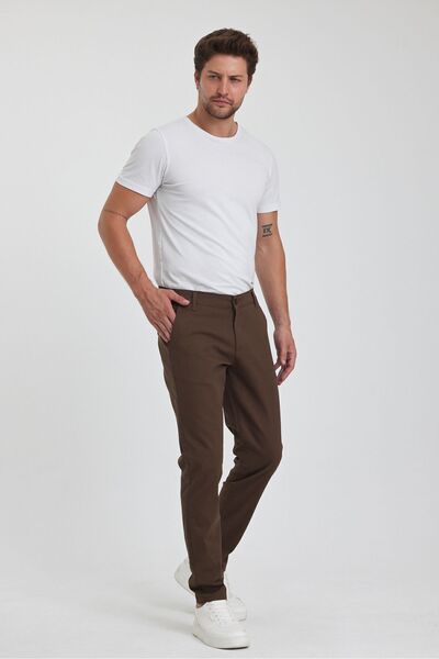 TheSeason Ανδρικό καφέ Gabardine, βαμβακερό λινό, ελαστικό παντελόνι Chino