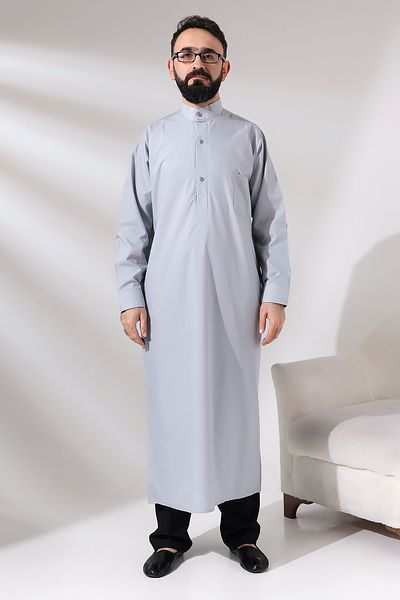 ihvanonline Ανδρικό γκρι Çınar Ρούχα Hajj και Umrah Ολόσωμο μακρύ ύφασμα Dagron Fistan