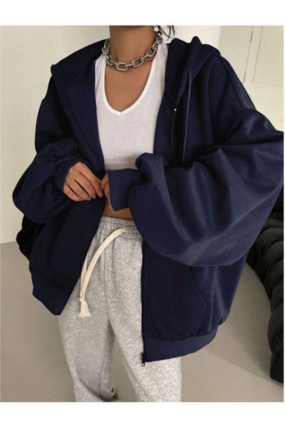 MOONBULL Oversize Zippered Hooded Sweatshirt