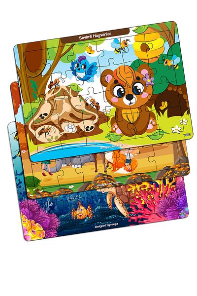 kutuTR 🧩   3-Piece Wooden Puzzle Set - Cute Animals, Sea World and Explorer Kids 🌿   Set 3