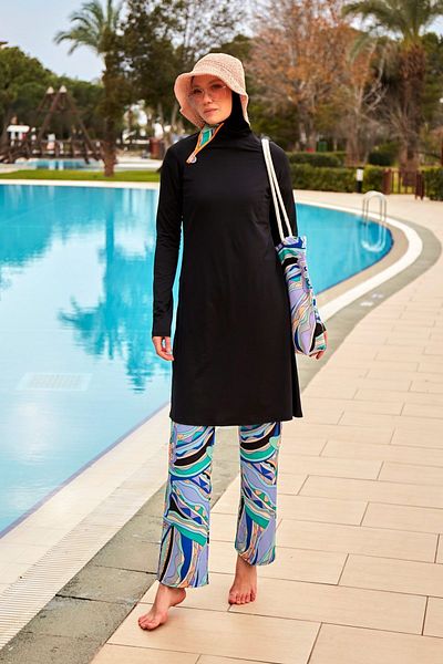 Marina Black Lycra Hijab Swimsuit - Full Covered M2477