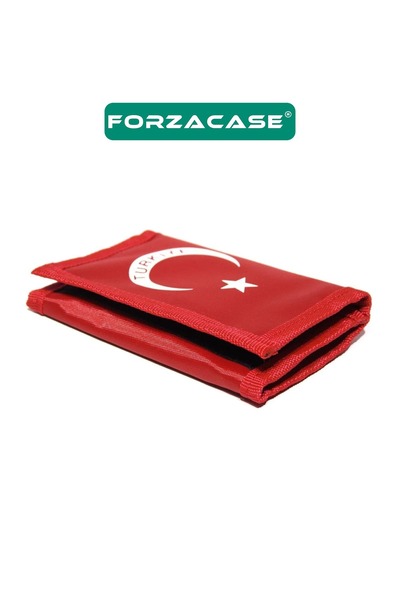 Forzacase Red Soldier Wallet - 4 Eyes with Internal Zipper, Velcro Closure, Türkiye Flag Pattern - Fc728