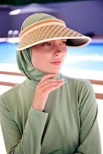 Marina Baklava Desenli Bej Vizör Şapka 14395