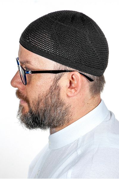 İhvan Златна луксозна дантелена плетена молитвена шапка, черна, 1 брой