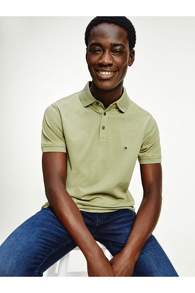 Tommy Hilfiger Men's Organic Cotton Polo Collar Short Sleeve with Brand Logo Stylish Look Green Suitable for Daily Use