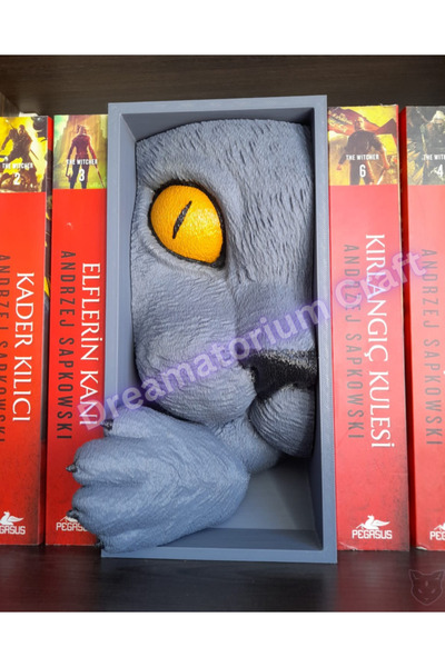 Dreamatorium Craft Meraklı Kedi Book Nook Kitap Tutucu Kitap Köşesi Gri 21 cm