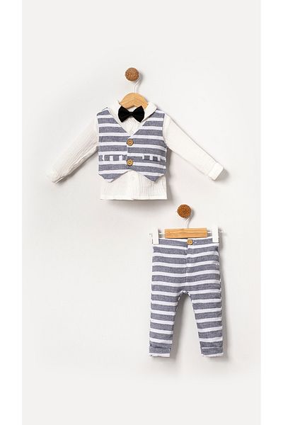 Bubito Gray 4-Piece Muslin Bow Tie Vest Set for Baby Boy and Child