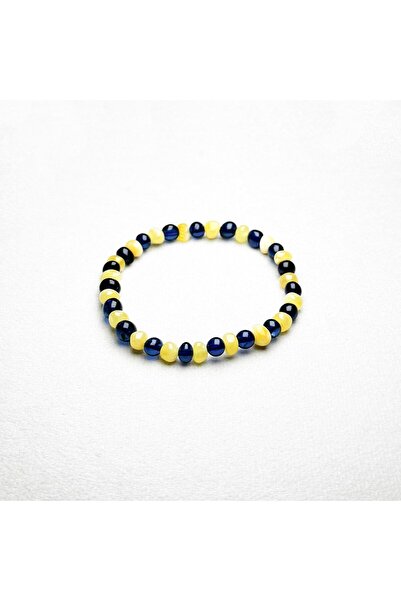 Amber by Mazukna Sarı Lacivert Serbest Kesim Taraftar Bileklik Esnek Misina, ...