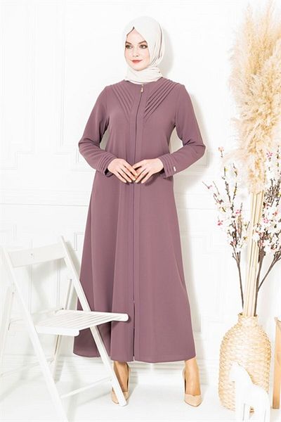 ihvanonline Nervür Collar Cappuccino Hijab Ferace - Απλό και κομψό με φερμουάρ