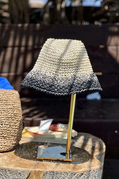 Marina Straw Color Beige and Black Hand Knitted Hat 14404