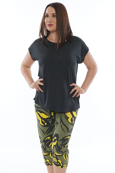 VİENETTA Vıscon Plus Size Off Shoulder Bat Short Sleeve Capry Pajamas Set
,012150