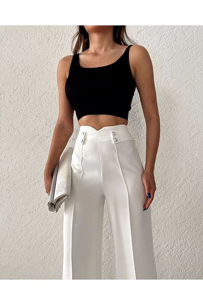 H&A İSTANBUL Pantaloni de damă cu talie înaltă Palazzo, cu detaliu cu nasturi, slim cu bobice