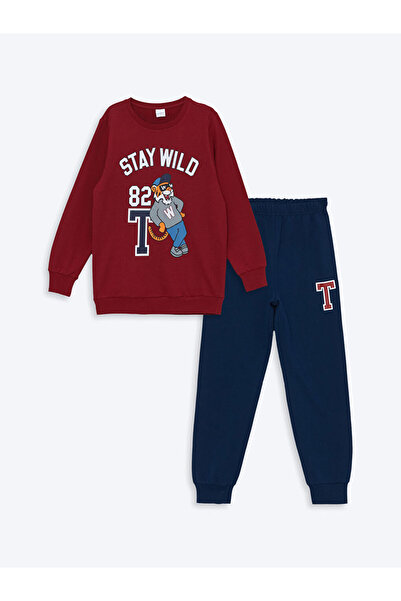 LC Waikiki Chlapecký pyžamový set - Lcw, výstřih, s potiskem, dlouhý rukáv