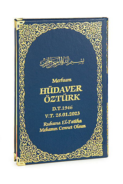 50 Pieces Name Printed Gilded Leather Hardcover Yasin Book Mevlüt Gift 176 Pages Navy Blue