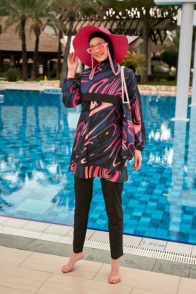 Riva Mera R2415 Model Full Covered Patterned Hijab Swimsuit