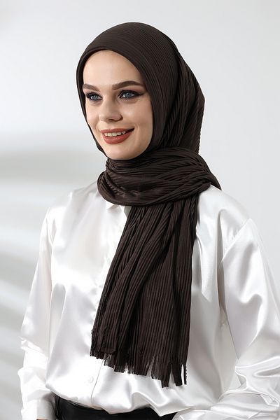 ihvanonline Σκούρο καφέ Hijab Έτοιμο Πρακτικό Βαμβακερό Σάλι με ραβδώσεις