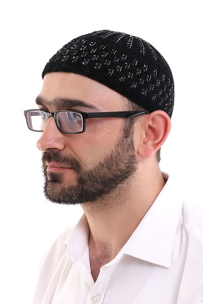 ihvanonline Χειμερινό βελούδινο σκουφάκι κρανίου Ψάθινο σχέδιο - Μαύρο-άσπρο