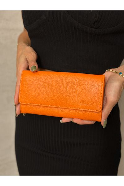 DERKON Genuine Leather Orange Women's Wallet with Lots of Eyes