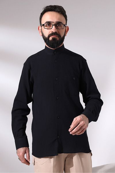 ihvanonline Ανδρικό υφασμάτινο πουκάμισο Judge Collar Black Sile - Άνετη εφαρμογή