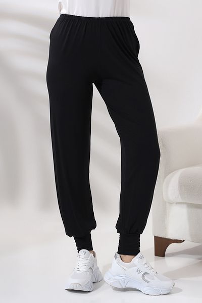 ihvanonline Women's Black Women's Elastic Waist Ferace Below Relaxed Cut Hijab Pants