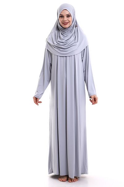 ihvanonline One Piece Practical Prayer Dress with Headscarf and Robe 8015 Gray