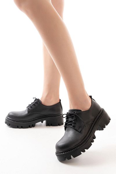 Aymood 868-754 Mocasnic casual cu șireturi cu talpă înaltă neagră