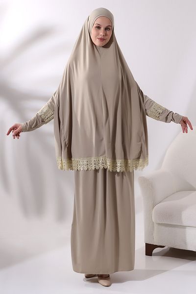 ihvanonline Costum de rugăciune practic festonat din două piese - Set de jos și de sus 8018 Mink