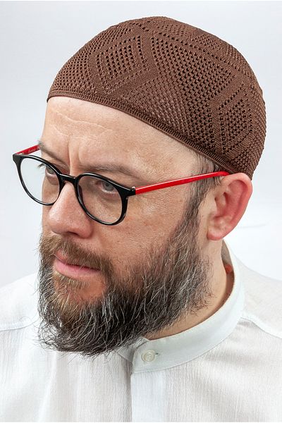 İhvan Плетена шапка за молитва с дантелени бримки - Кафява