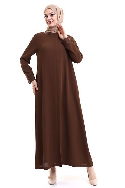 derin store Яка и ръкав Хиджаб Абая с камък 23300-23 Топрак