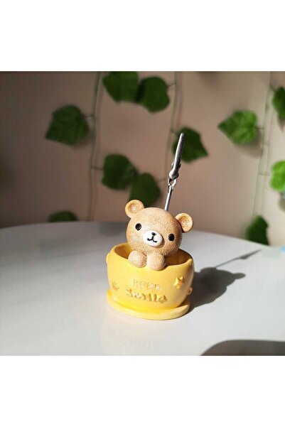 melora Sarı Sepette Ayıcık Metal Ayı Not Tutucu Metal Kıskaç Notluk Not Tutacağı