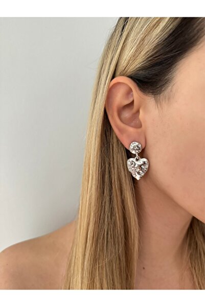 Lavian Accessories Gümüş Renk Double Puffy Heart Küpe