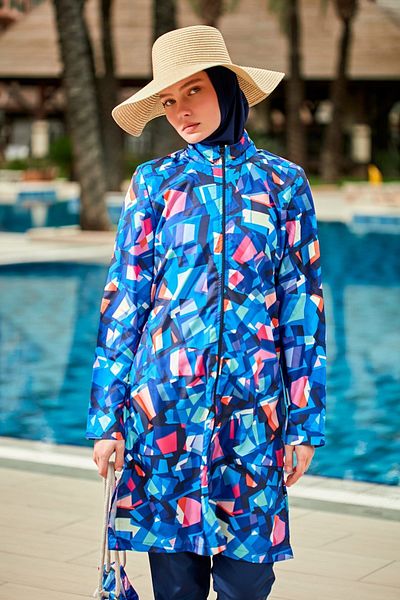 Riva Mera Gemusterter, vollständig bedeckter Hijab-Badeanzug, Modell R2405