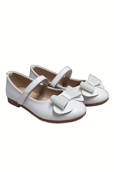 welissa Rochie de seara cu fundita alb cu sclipici si pantofi de balerina de zi cu zi pentru fete