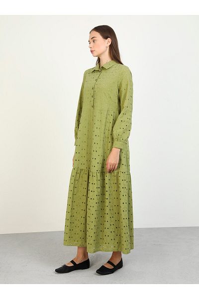 Benin Olive Green Embroidery Hijab Dress - Benin