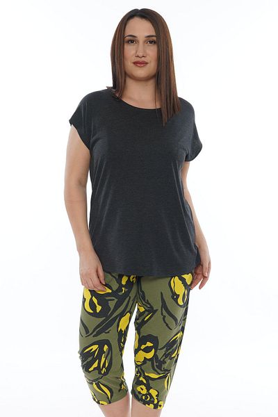 VİENETTA Vıscon Plus Size Off Shoulder Bat Short Sleeve Capry Pajamas Set
,012150