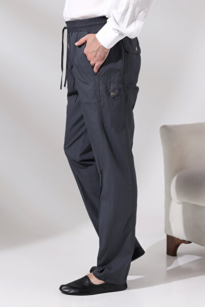 ihvan online Erkek Füme Çınar Beach Yandan Cepli Rahat Kesim Beli Lastikli Kargo Şalvar Pantolon