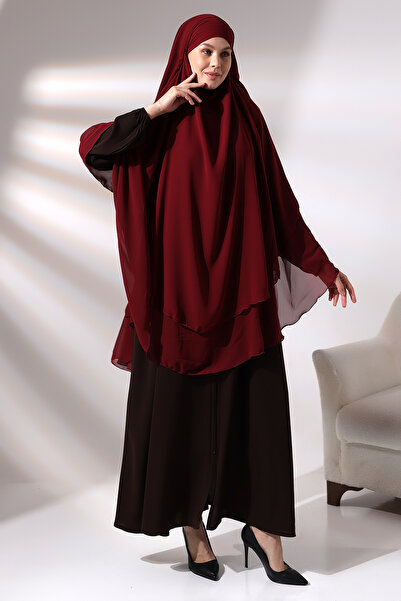 ihvan online Burgundy șifon trei straturi cu voal eșarfă lunga hijab sufle