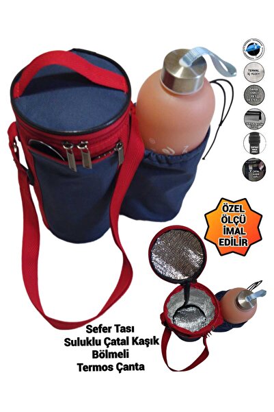 SEVBAGS TERMAL SEFERTASI ÇANTASI SULUK VE ÇATAL KAŞIK BÖLMELİ SU GEÇİRMEZ TERMOS ÇANTA