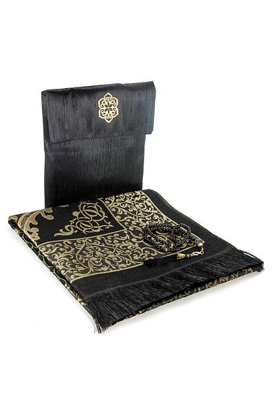 İhvan Taffeta Prayer Rug - Slub Pouch - Black Color