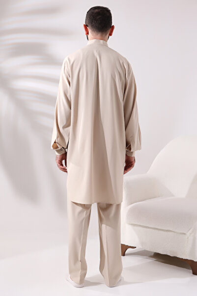 ihvan online Men's Viscose Afghan Suit - Berat Hajj and Umrah Clothing, Dark Cream
