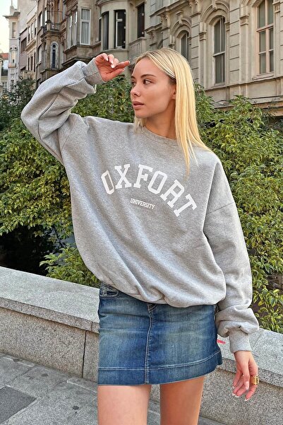 Swist Gray Oxfrt Printed Cotton Women's Sweatshirt