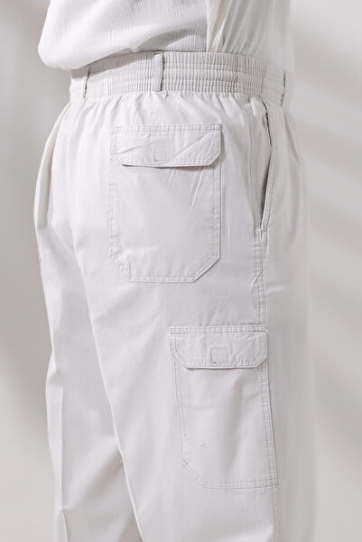 ihvan online Чоловічі відкриті кремові штани з кишенями з боків, зручний крій, еластичний пояс, широкі штанини, штани для хаджу та умри.