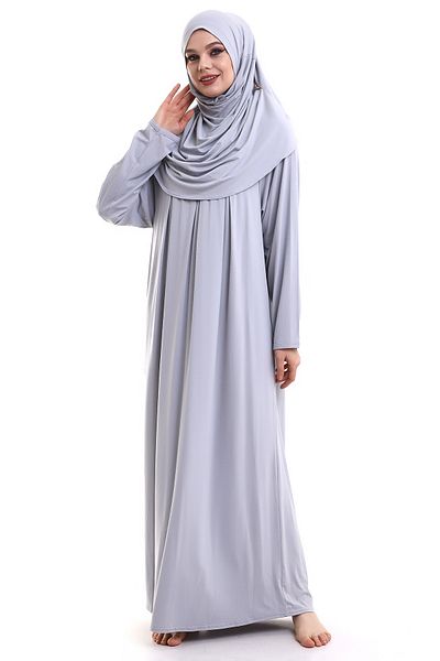 ihvanonline One Piece Practical Prayer Dress with Headscarf and Robe 8015 Gray